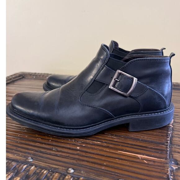 Steve Madden Men's Black Leather Monk Strap Silver Buckle Ankle Boot Size 9.5 - Picture 3 of 8